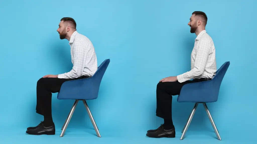 Una persona in abbigliamento sportivo che esegue un plank su un tappetino da yoga in una luminosa palestra clinica