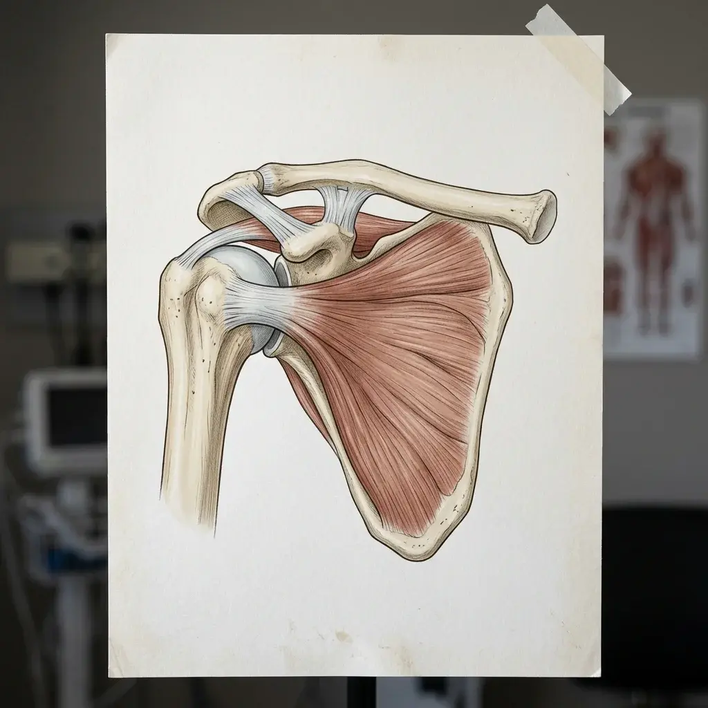 Rappresentazione anatomica della spalla anteriore con focus sul muscolo sottoscapolare